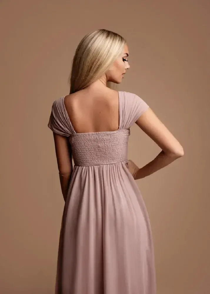 Dlouhé šaty s nařasením Karen, béžové 