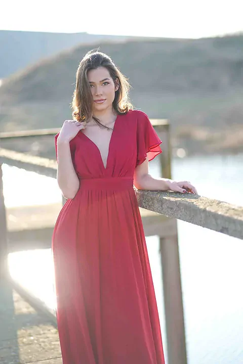 Společenské dlouhé šifonové šaty, vínově červené