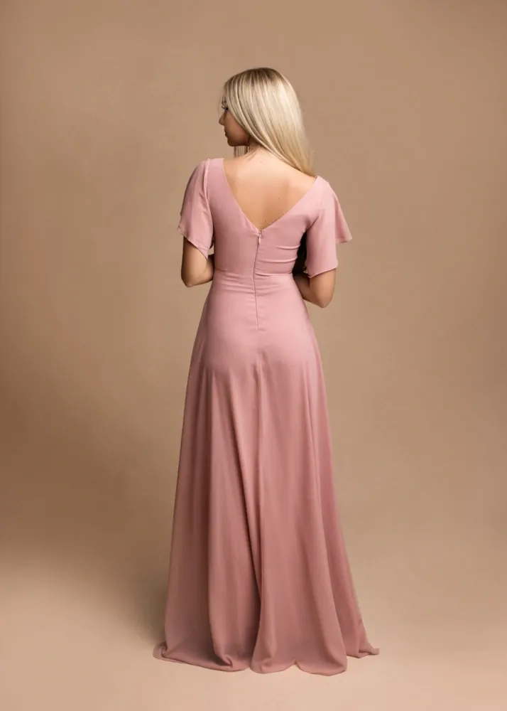 Společenské dlouhé šaty s rukávkem, starorůžové