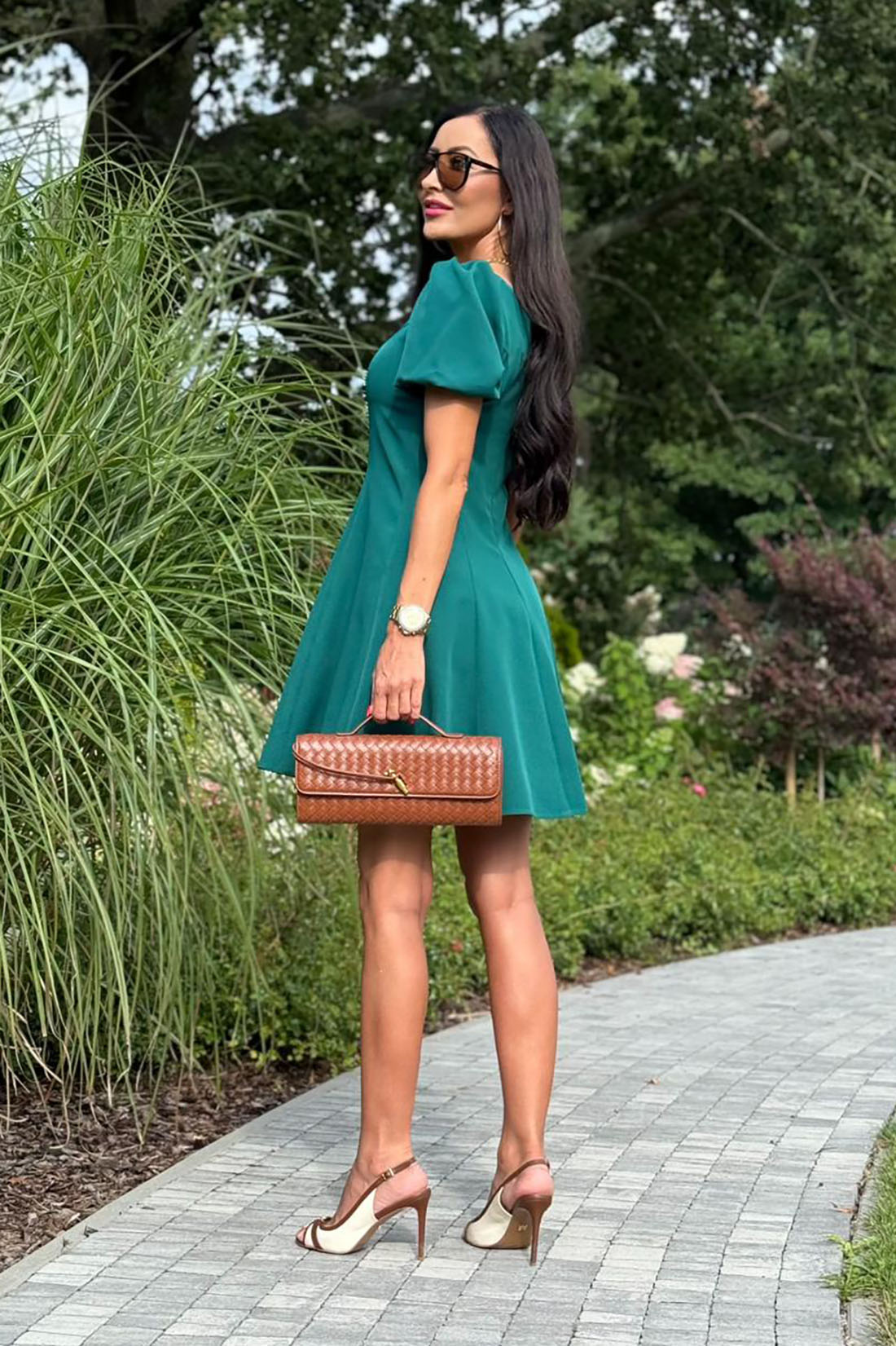 Princess šaty s balonovými rukávy, zelené 