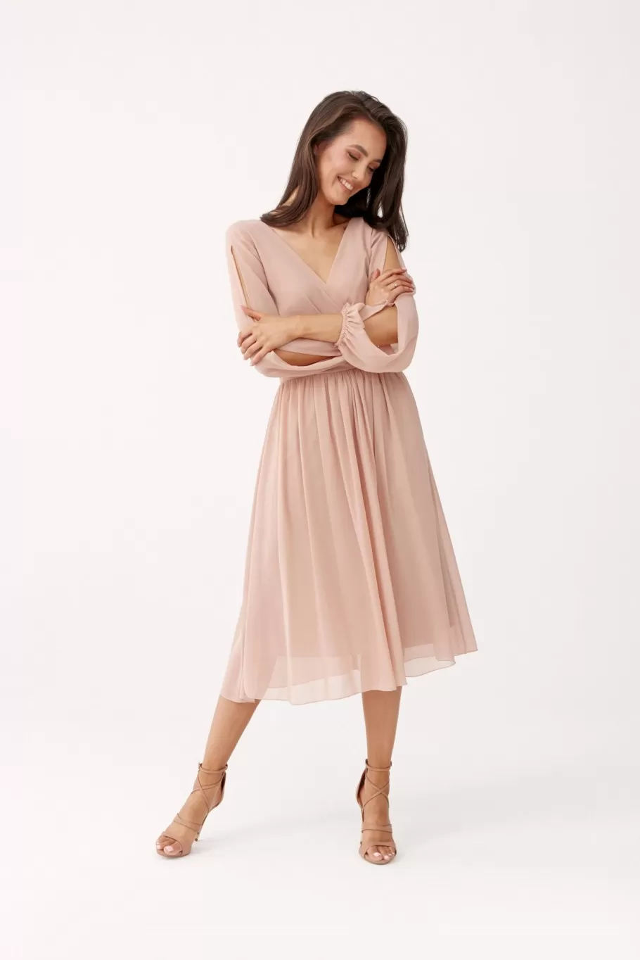 Společenské krátké šifonové šaty Sivney,béžové 