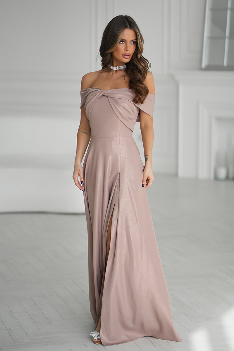 Elegantní maxi šaty Carmen, cappuccino