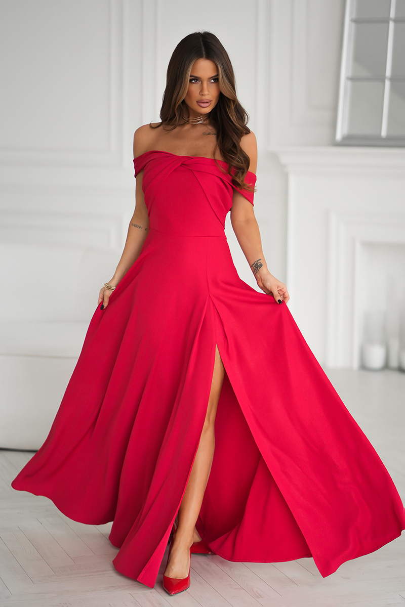 Elegantní maxi šaty Carmen, červené