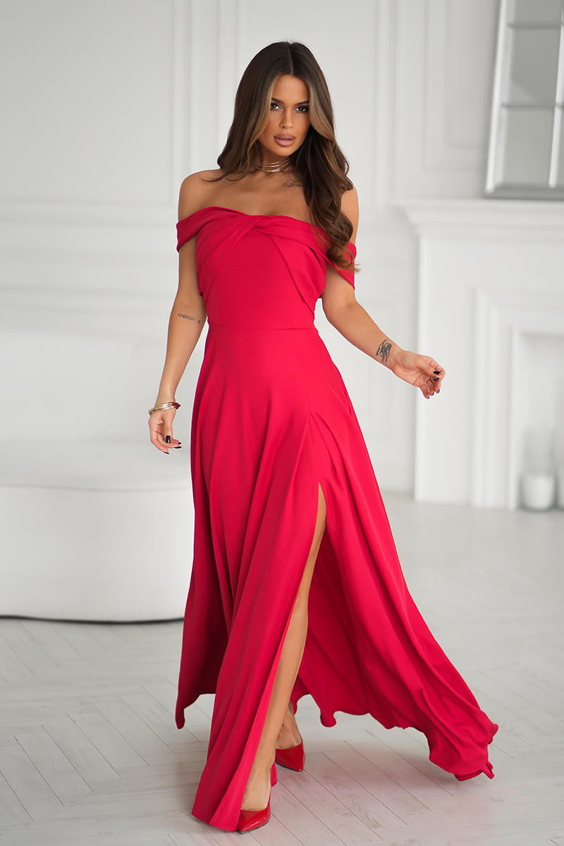 Elegantní maxi šaty Carmen, červené