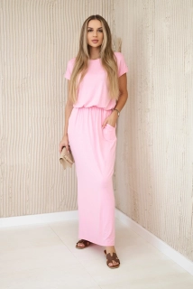 Volnočasové šaty s kapsami,pas na gumu růžové